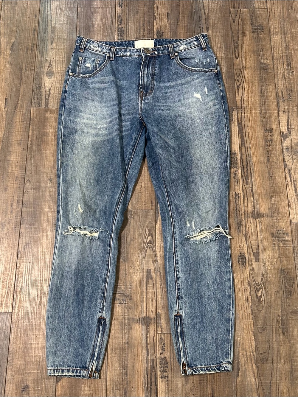 One Teaspoon High Waist Skinny Leg Distressed Zipper Ankle Freebirds Jeans 32